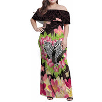 Polynesia Valentine's Day Family Matching Off Shoulder Maxi Dress and Hawaiian Shirt Hammerhead Shark Plumeria With Polynesian Pattern LT14 Mom's Dress Black - Polynesian Pride