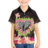 Polynesia Valentine's Day Family Matching Off Shoulder Maxi Dress and Hawaiian Shirt Hammerhead Shark Plumeria With Polynesian Pattern LT14 Son's Shirt Black - Polynesian Pride
