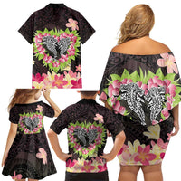 Polynesia Valentine's Day Family Matching Off Shoulder Short Dress and Hawaiian Shirt Hammerhead Shark Plumeria With Polynesian Pattern LT14 - Polynesian Pride