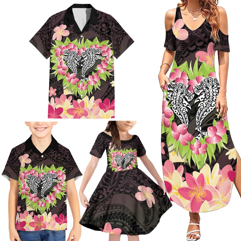 Polynesia Valentine's Day Family Matching Summer Maxi Dress and Hawaiian Shirt Hammerhead Shark Plumeria With Polynesian Pattern LT14 - Polynesian Pride