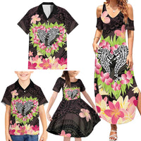 Polynesia Valentine's Day Family Matching Summer Maxi Dress and Hawaiian Shirt Hammerhead Shark Plumeria With Polynesian Pattern LT14 - Polynesian Pride