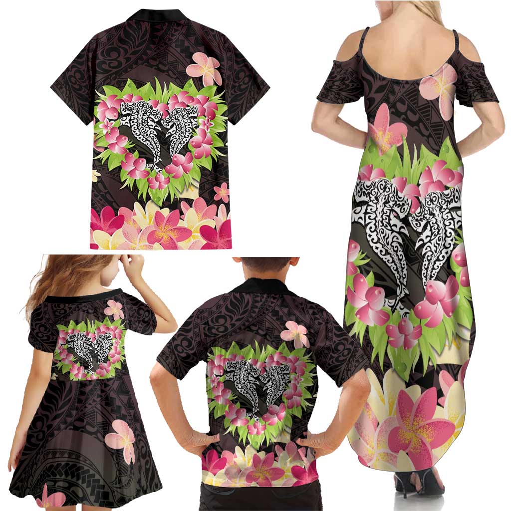 Polynesia Valentine's Day Family Matching Summer Maxi Dress and Hawaiian Shirt Hammerhead Shark Plumeria With Polynesian Pattern LT14 - Polynesian Pride