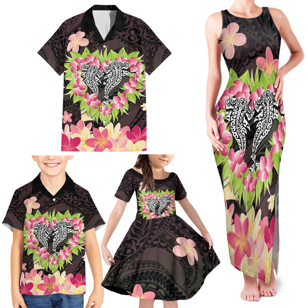 Polynesia Valentine's Day Family Matching Tank Maxi Dress and Hawaiian Shirt Hammerhead Shark Plumeria With Polynesian Pattern LT14 - Polynesian Pride