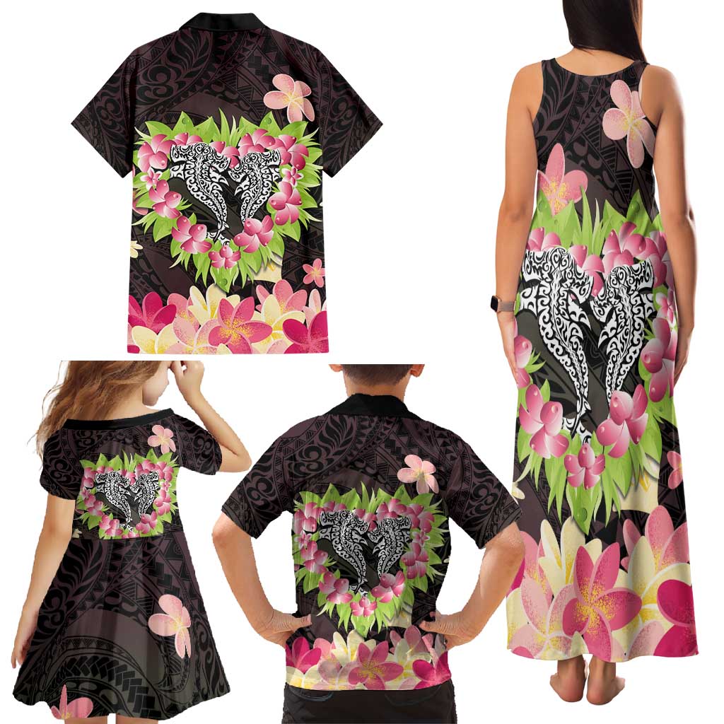 Polynesia Valentine's Day Family Matching Tank Maxi Dress and Hawaiian Shirt Hammerhead Shark Plumeria With Polynesian Pattern LT14 - Polynesian Pride