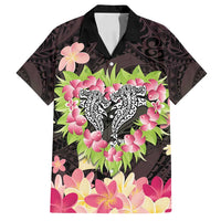 Polynesia Valentine's Day Family Matching Tank Maxi Dress and Hawaiian Shirt Hammerhead Shark Plumeria With Polynesian Pattern LT14 Dad's Shirt - Short Sleeve Black - Polynesian Pride