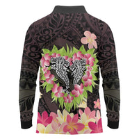 Polynesia Valentine's Day Long Sleeve Polo Shirt Hammerhead Shark Plumeria With Polynesian Pattern LT14 - Polynesian Pride