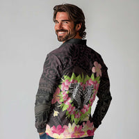Polynesia Valentine's Day Long Sleeve Polo Shirt Hammerhead Shark Plumeria With Polynesian Pattern LT14 - Polynesian Pride