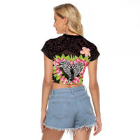 Polynesia Valentine's Day Raglan Cropped T Shirt Hammerhead Shark Plumeria With Polynesian Pattern LT14 - Polynesian Pride