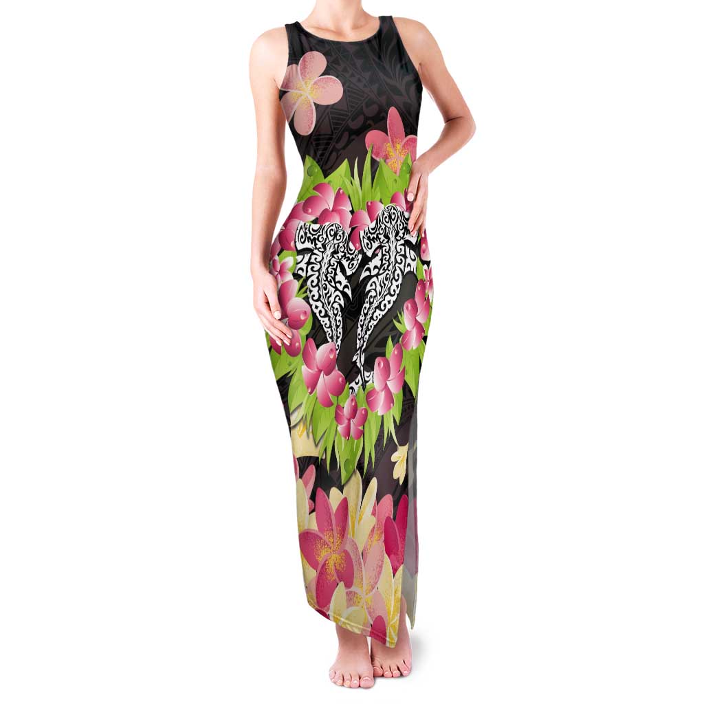 Polynesia Valentine's Day Tank Maxi Dress Hammerhead Shark Plumeria With Polynesian Pattern LT14 Women Black - Polynesian Pride