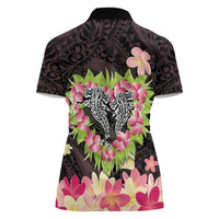 Polynesia Valentine's Day Women Polo Shirt Hammerhead Shark Plumeria With Polynesian Pattern