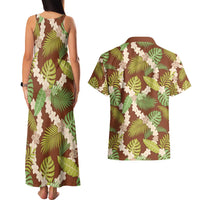 Brown Hawaii Plumeria Lei With Tropical Leaves Couples Matching Tank Maxi Dress and Hawaiian Shirt LT14 - Polynesian Pride