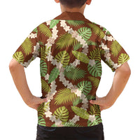 Brown Hawaii Plumeria Lei With Tropical Leaves Family Matching Long Sleeve Bodycon Dress and Hawaiian Shirt LT14 - Polynesian Pride