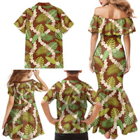 Brown Hawaii Plumeria Lei With Tropical Leaves Family Matching Mermaid Dress and Hawaiian Shirt LT14 - Polynesian Pride