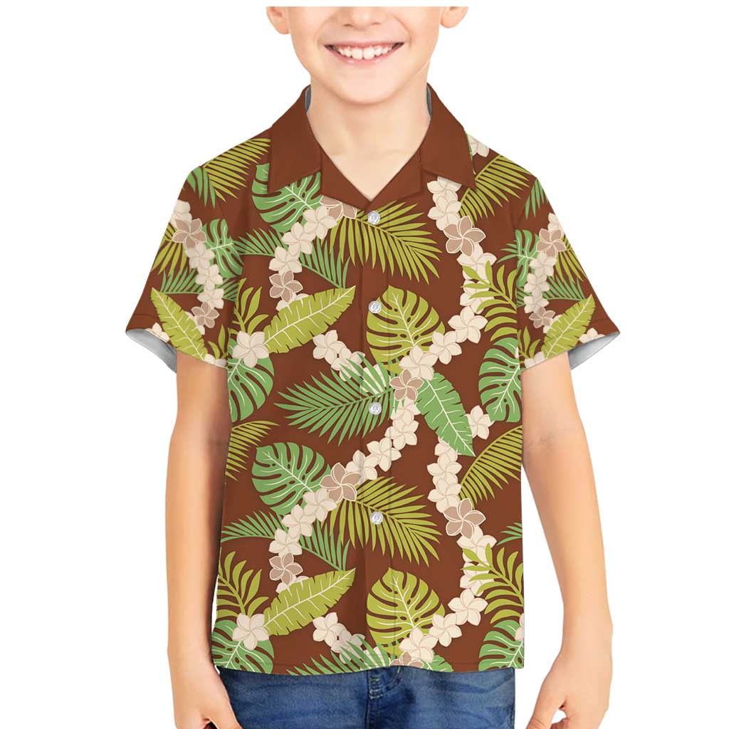 Brown Hawaii Plumeria Lei With Tropical Leaves Family Matching Mermaid Dress and Hawaiian Shirt LT14 Son's Shirt Brown - Polynesian Pride