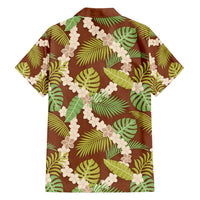 Brown Hawaii Plumeria Lei With Tropical Leaves Family Matching Off Shoulder Maxi Dress and Hawaiian Shirt LT14 - Polynesian Pride