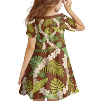 Brown Hawaii Plumeria Lei With Tropical Leaves Family Matching Off Shoulder Short Dress and Hawaiian Shirt LT14 - Polynesian Pride