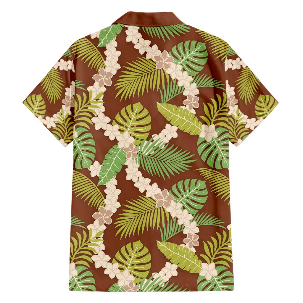 Brown Hawaii Plumeria Lei With Tropical Leaves Family Matching Short Sleeve Bodycon Dress and Hawaiian Shirt LT14 - Polynesian Pride