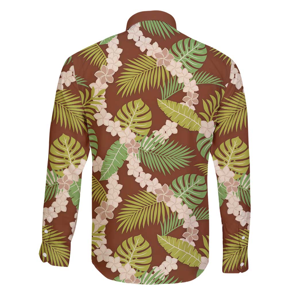Brown Hawaii Plumeria Lei With Tropical Leaves Family Matching Short Sleeve Bodycon Dress and Hawaiian Shirt LT14 - Polynesian Pride