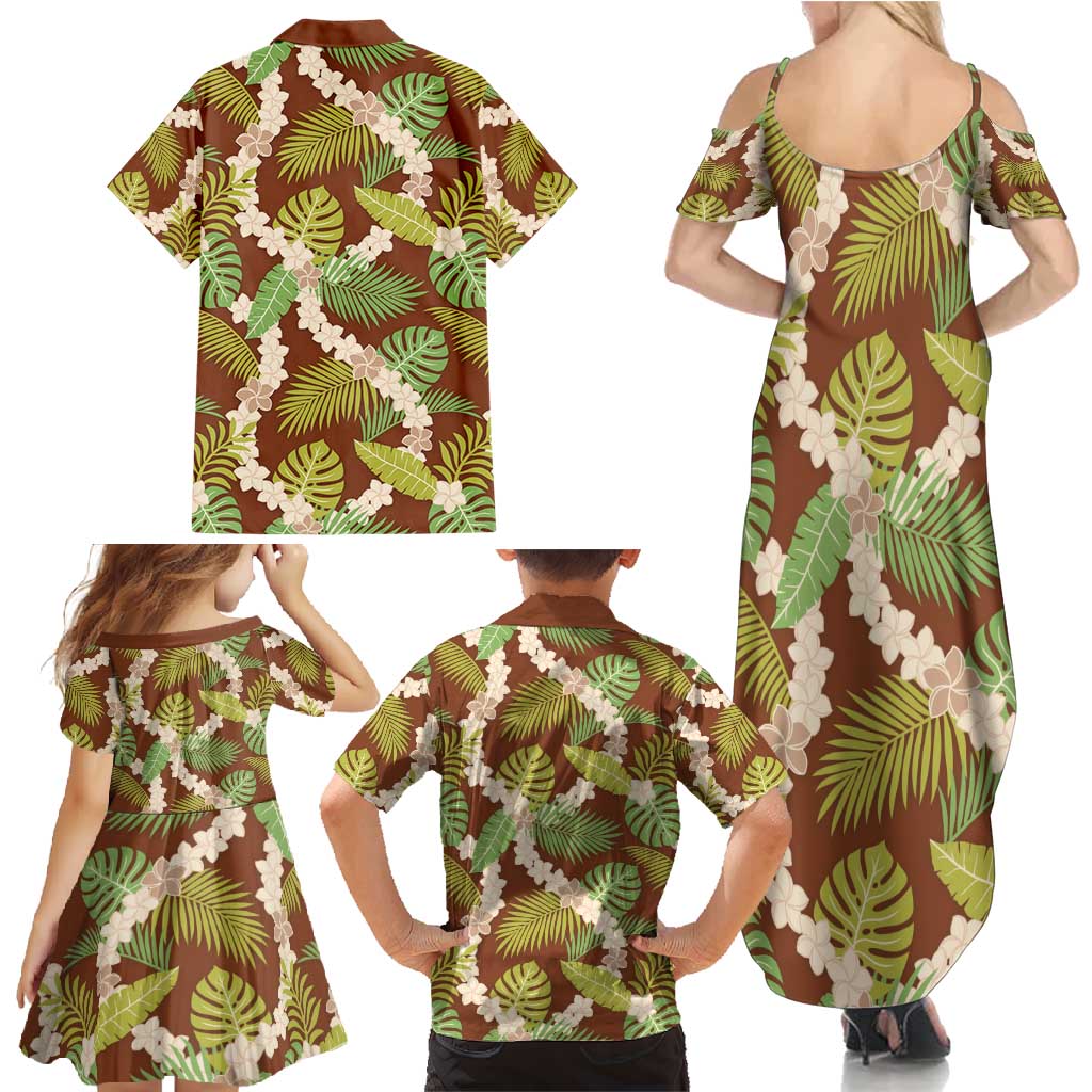 Brown Hawaii Plumeria Lei With Tropical Leaves Family Matching Summer Maxi Dress and Hawaiian Shirt LT14 - Polynesian Pride