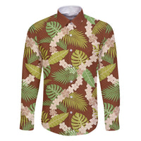 Brown Hawaii Plumeria Lei With Tropical Leaves Family Matching Summer Maxi Dress and Hawaiian Shirt LT14 Dad's Shirt - Long Sleeve Brown - Polynesian Pride