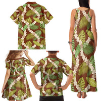 Brown Hawaii Plumeria Lei With Tropical Leaves Family Matching Tank Maxi Dress and Hawaiian Shirt LT14 - Polynesian Pride