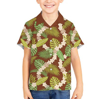 Brown Hawaii Plumeria Lei With Tropical Leaves Kid Hawaiian Shirt LT14 Kid Brown - Polynesian Pride