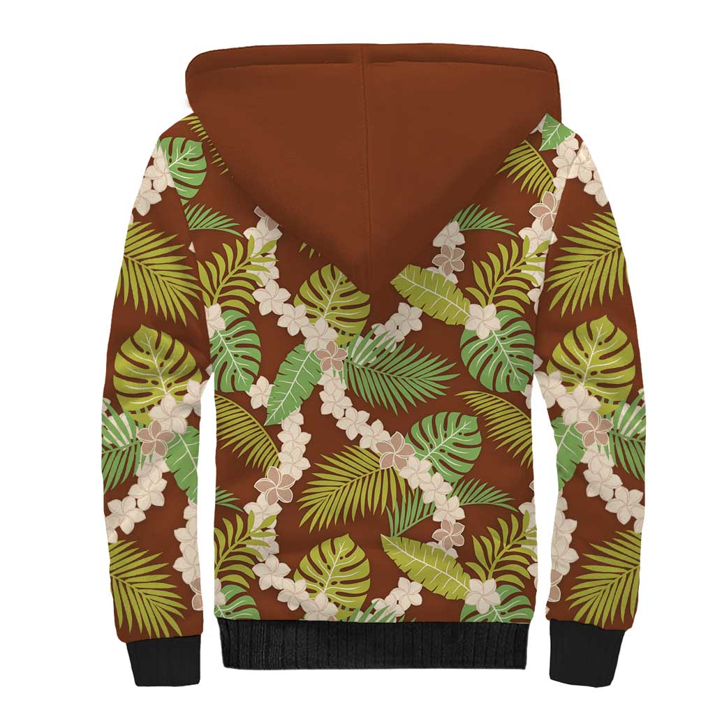 Brown Hawaii Plumeria Lei With Tropical Leaves Sherpa Hoodie LT14 - Polynesian Pride