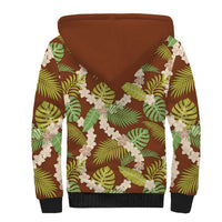 Brown Hawaii Plumeria Lei With Tropical Leaves Sherpa Hoodie LT14 - Polynesian Pride