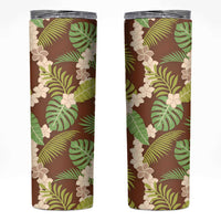 Brown Hawaii Plumeria Lei With Tropical Leaves Skinny Tumbler LT14 Brown - Polynesian Pride