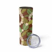 Brown Hawaii Plumeria Lei With Tropical Leaves Skinny Tumbler LT14 - Polynesian Pride