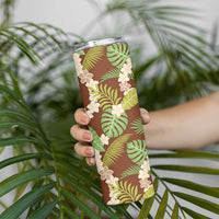Brown Hawaii Plumeria Lei With Tropical Leaves Skinny Tumbler LT14 - Polynesian Pride