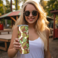 Brown Hawaii Plumeria Lei With Tropical Leaves Skinny Tumbler LT14 - Polynesian Pride