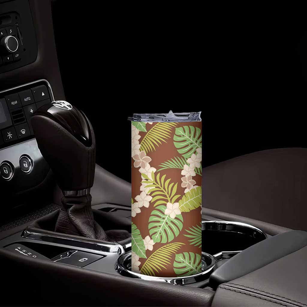 Brown Hawaii Plumeria Lei With Tropical Leaves Skinny Tumbler LT14 - Polynesian Pride