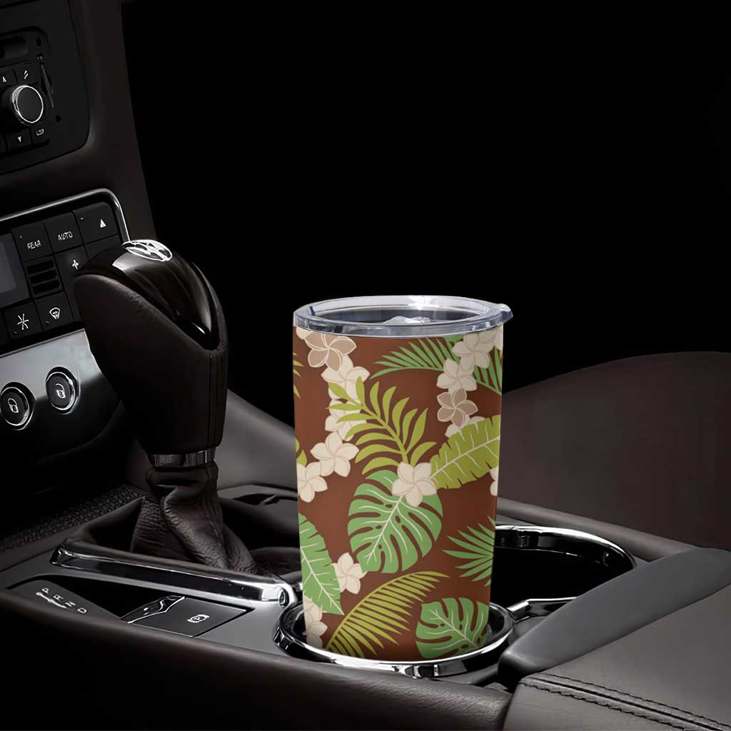 Brown Hawaii Plumeria Lei With Tropical Leaves Tumbler Cup