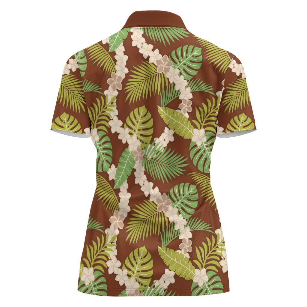 Brown Hawaii Plumeria Lei With Tropical Leaves Women Polo Shirt