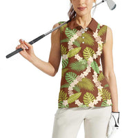 Brown Hawaii Plumeria Lei With Tropical Leaves Women Sleeveless Polo Shirt LT14 - Polynesian Pride