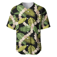 Black Hawaii Plumeria Lei With Tropical Leaves Baseball Jersey LT14 Black - Polynesian Pride