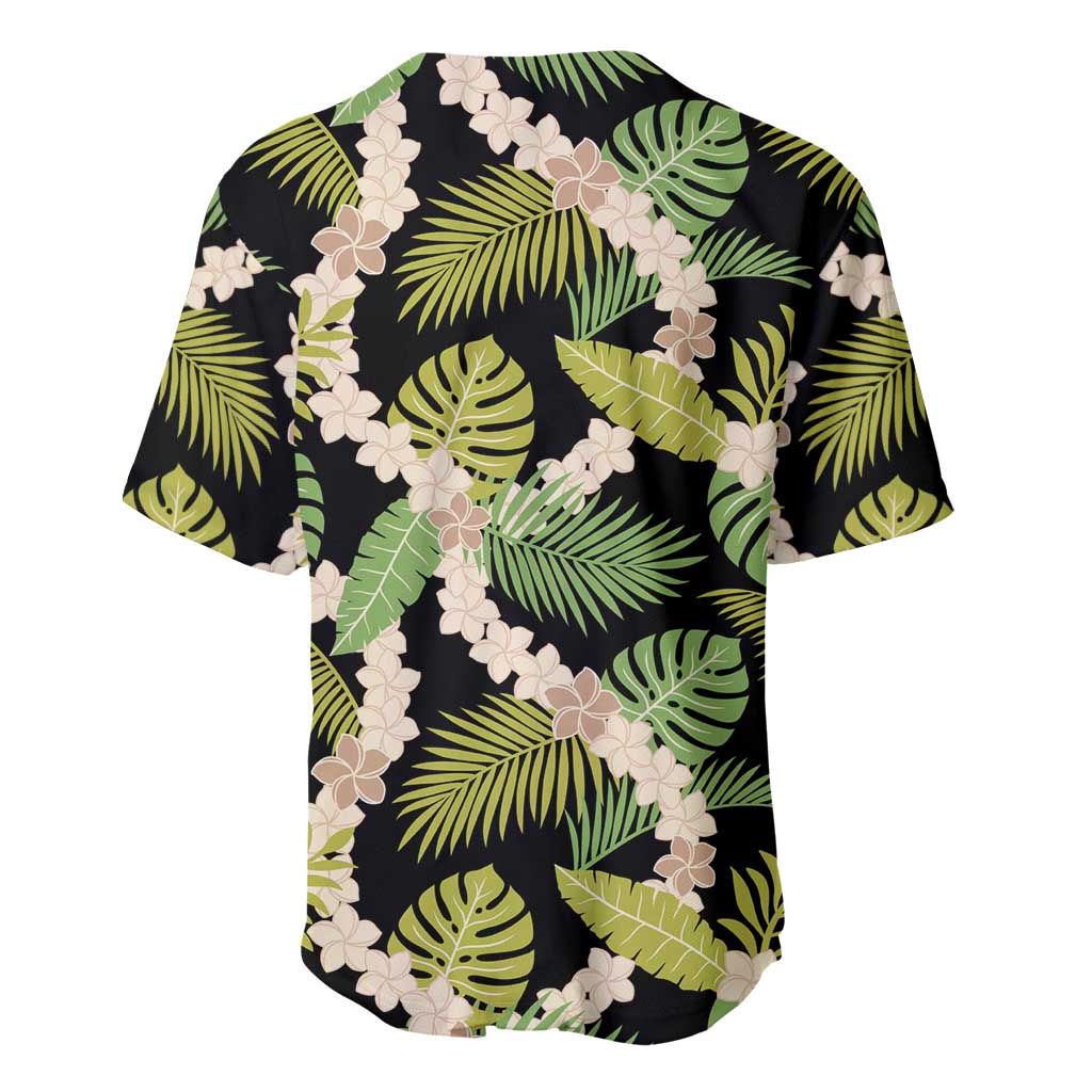 Black Hawaii Plumeria Lei With Tropical Leaves Baseball Jersey LT14 - Polynesian Pride