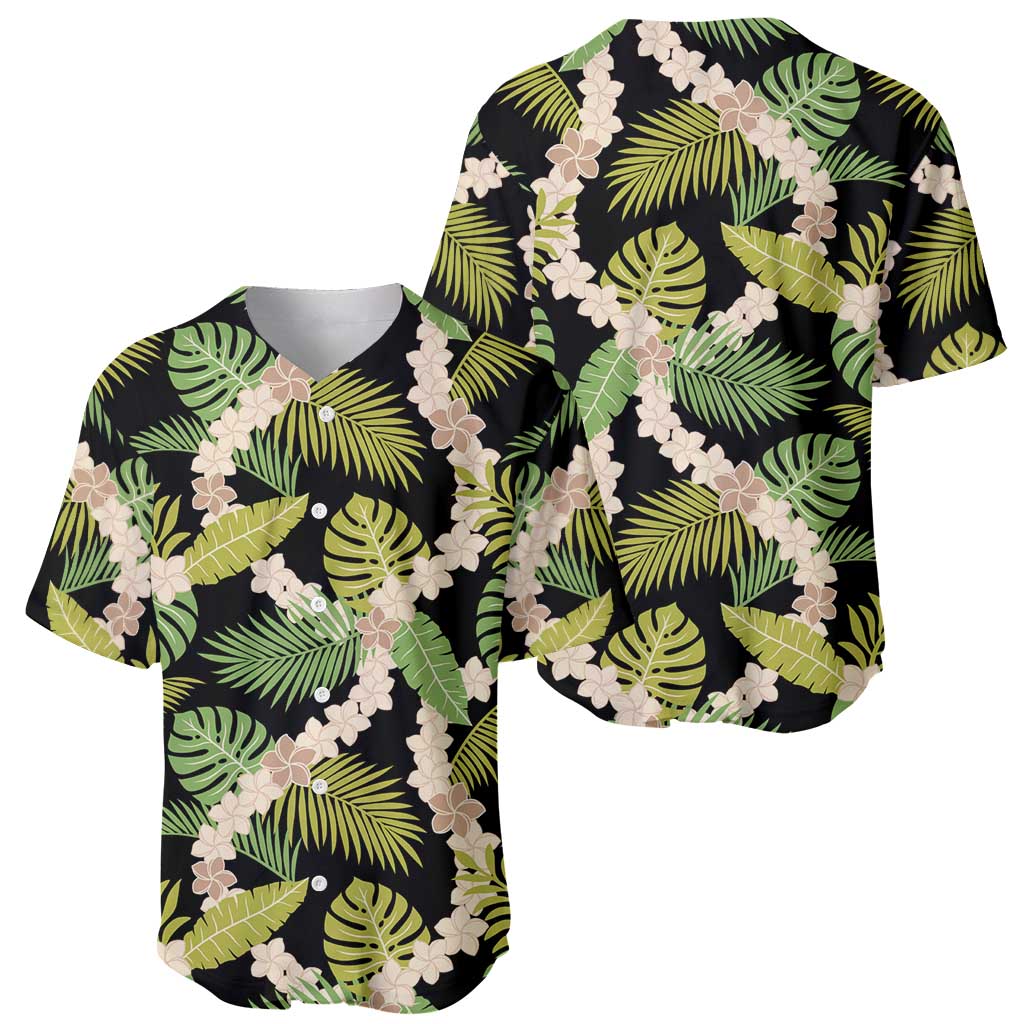 Black Hawaii Plumeria Lei With Tropical Leaves Baseball Jersey LT14 - Polynesian Pride