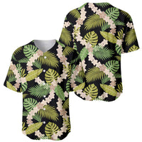 Black Hawaii Plumeria Lei With Tropical Leaves Baseball Jersey LT14 - Polynesian Pride