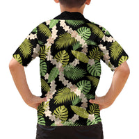 Black Hawaii Plumeria Lei With Tropical Leaves Family Matching Off The Shoulder Long Sleeve Dress and Hawaiian Shirt LT14 - Polynesian Pride