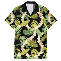 Black Hawaii Plumeria Lei With Tropical Leaves Family Matching Off The Shoulder Long Sleeve Dress and Hawaiian Shirt LT14 Dad's Shirt - Short Sleeve Black - Polynesian Pride