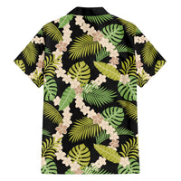 Black Hawaii Plumeria Lei With Tropical Leaves Family Matching Off The Shoulder Long Sleeve Dress and Hawaiian Shirt LT14 - Polynesian Pride