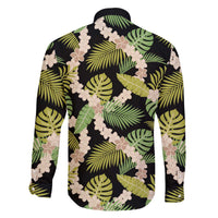Black Hawaii Plumeria Lei With Tropical Leaves Family Matching Off The Shoulder Long Sleeve Dress and Hawaiian Shirt LT14 - Polynesian Pride