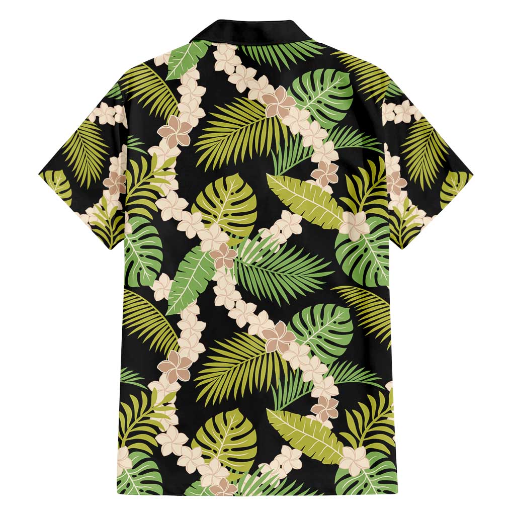 Black Hawaii Plumeria Lei With Tropical Leaves Family Matching Off Shoulder Short Dress and Hawaiian Shirt LT14 - Polynesian Pride