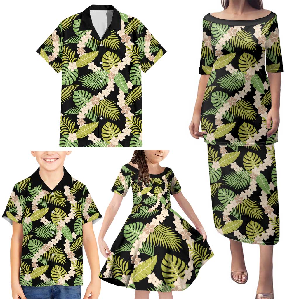Black Hawaii Plumeria Lei With Tropical Leaves Family Matching Puletasi and Hawaiian Shirt LT14 - Polynesian Pride