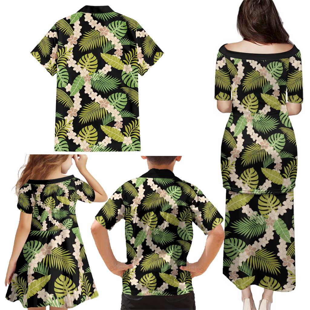 Black Hawaii Plumeria Lei With Tropical Leaves Family Matching Puletasi and Hawaiian Shirt LT14 - Polynesian Pride