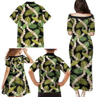 Black Hawaii Plumeria Lei With Tropical Leaves Family Matching Puletasi and Hawaiian Shirt LT14 - Polynesian Pride
