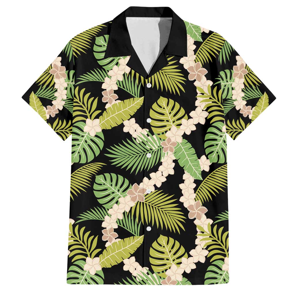 Black Hawaii Plumeria Lei With Tropical Leaves Family Matching Puletasi and Hawaiian Shirt LT14 Dad's Shirt - Short Sleeve Black - Polynesian Pride