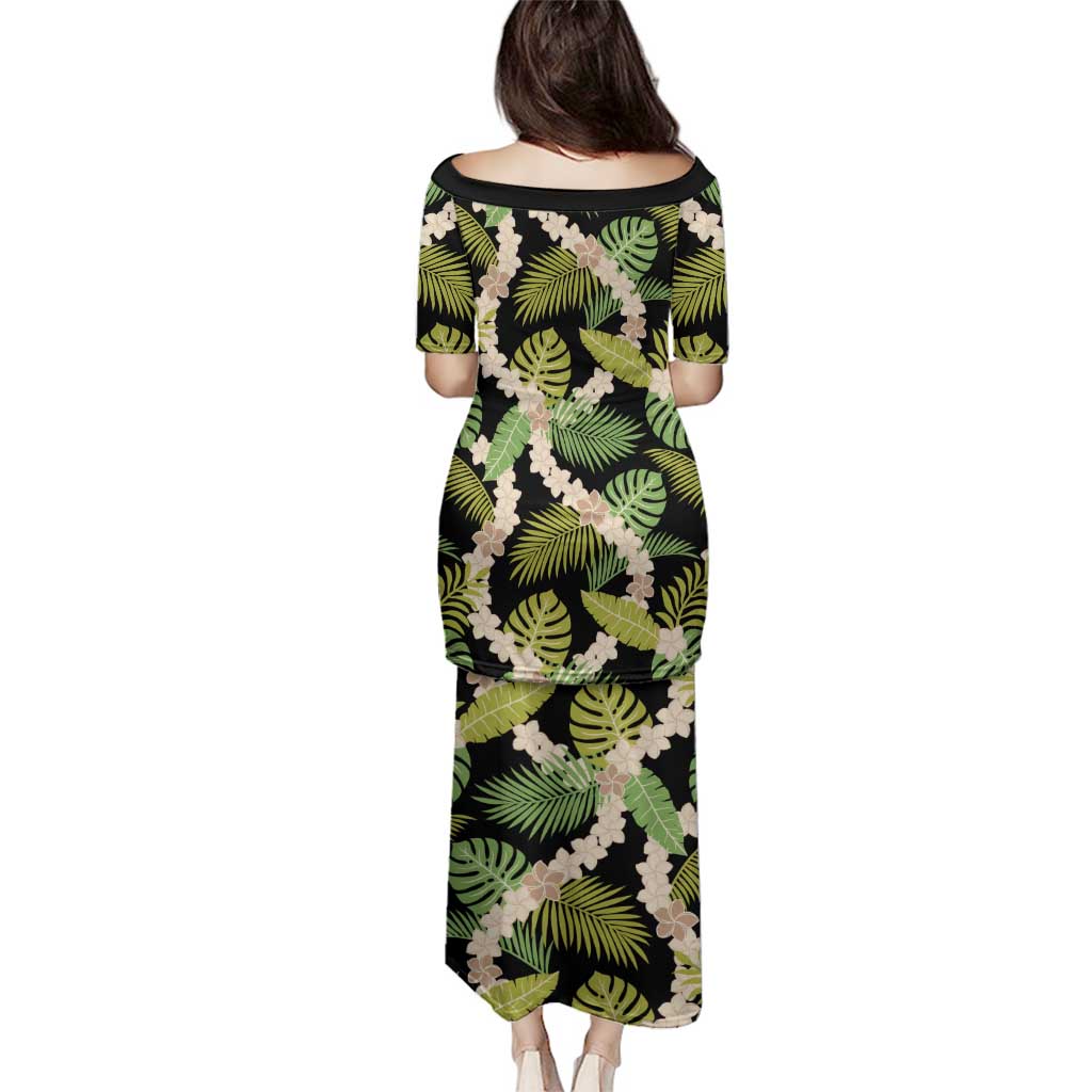 Black Hawaii Plumeria Lei With Tropical Leaves Family Matching Puletasi and Hawaiian Shirt LT14 - Polynesian Pride
